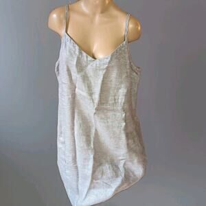 EILEEN FISHER Short Grey Sparkle Slip-On Spaghetti Strap Linen Dress - Sz M EXC